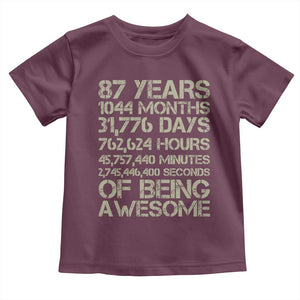 Vintage 87th Milestone Birthday Toddler T Shirt 87 Years Of Being Awesome