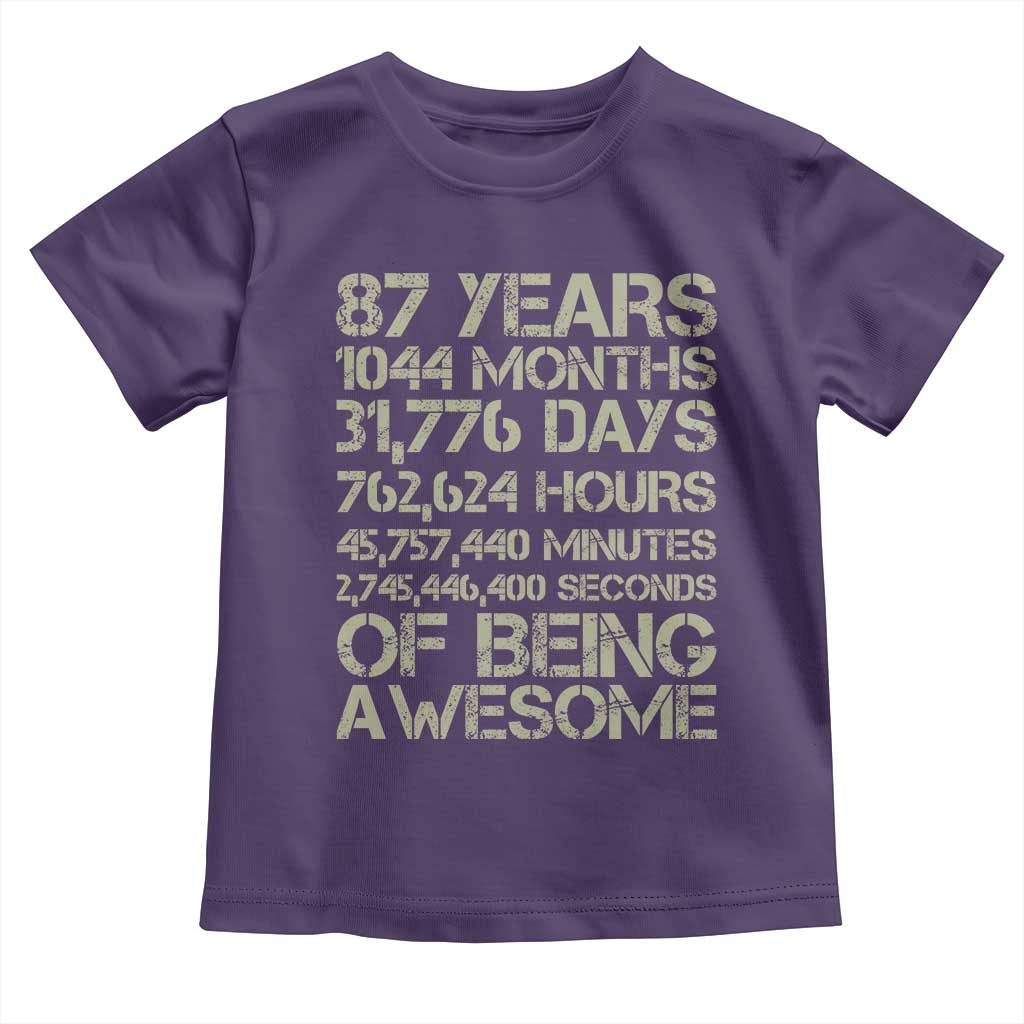 Vintage 87th Milestone Birthday Toddler T Shirt 87 Years Of Being Awesome
