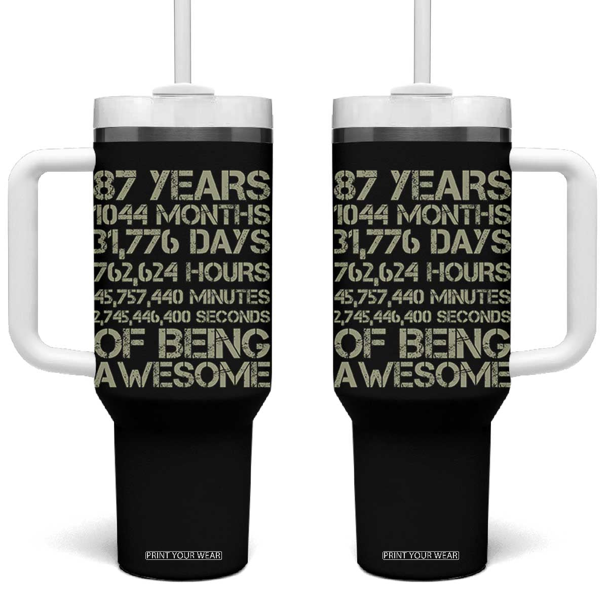Vintage 87th Milestone Birthday Tumbler With Handle 87 Years Of Being Awesome