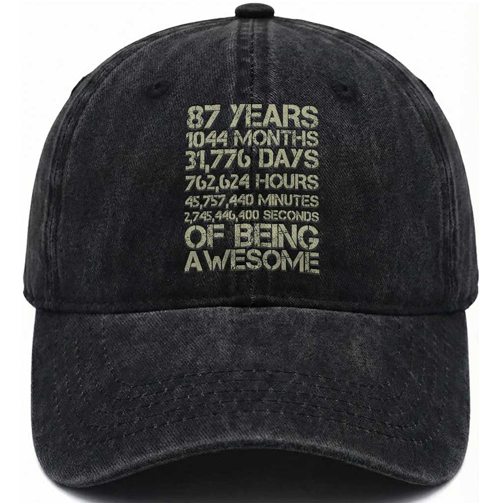 Vintage 87th Milestone Birthday Washed Cotton Baseball Cap 87 Years Of Being Awesome TS12 Print Your Wear