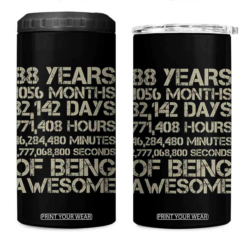 Vintage 88th Milestone Birthday 4 in 1 Can Cooler Tumbler 88 Years Of Being Awesome