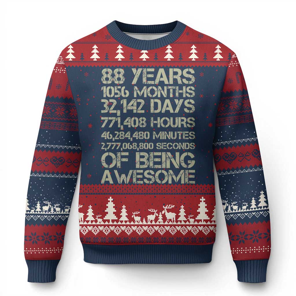 Vintage 88th Milestone Birthday Ugly Christmas Sweater 88 Years Of Being Awesome
