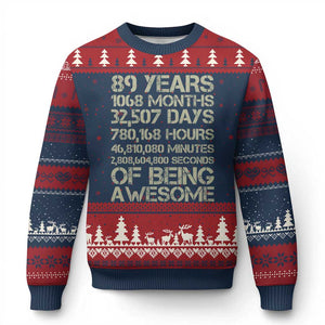 Vintage 89th Milestone Birthday Ugly Christmas Sweater 89 Years Of Being Awesome