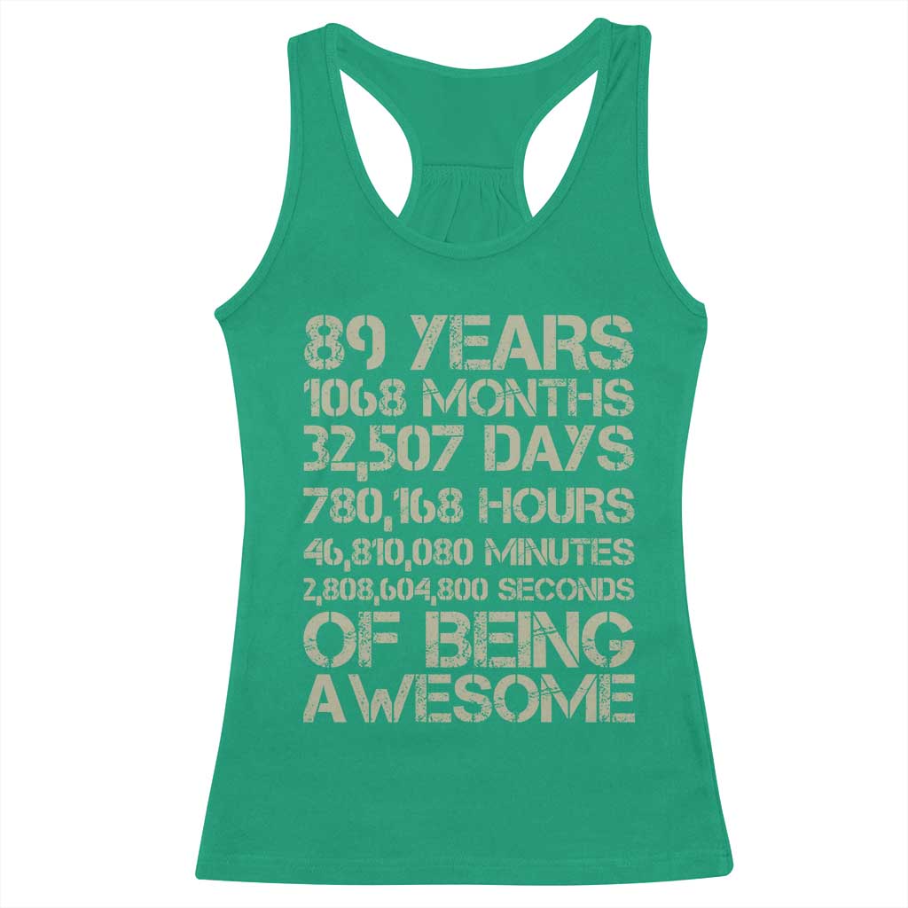 Vintage 89th Milestone Birthday Racerback Tank Top 89 Years Of Being Awesome