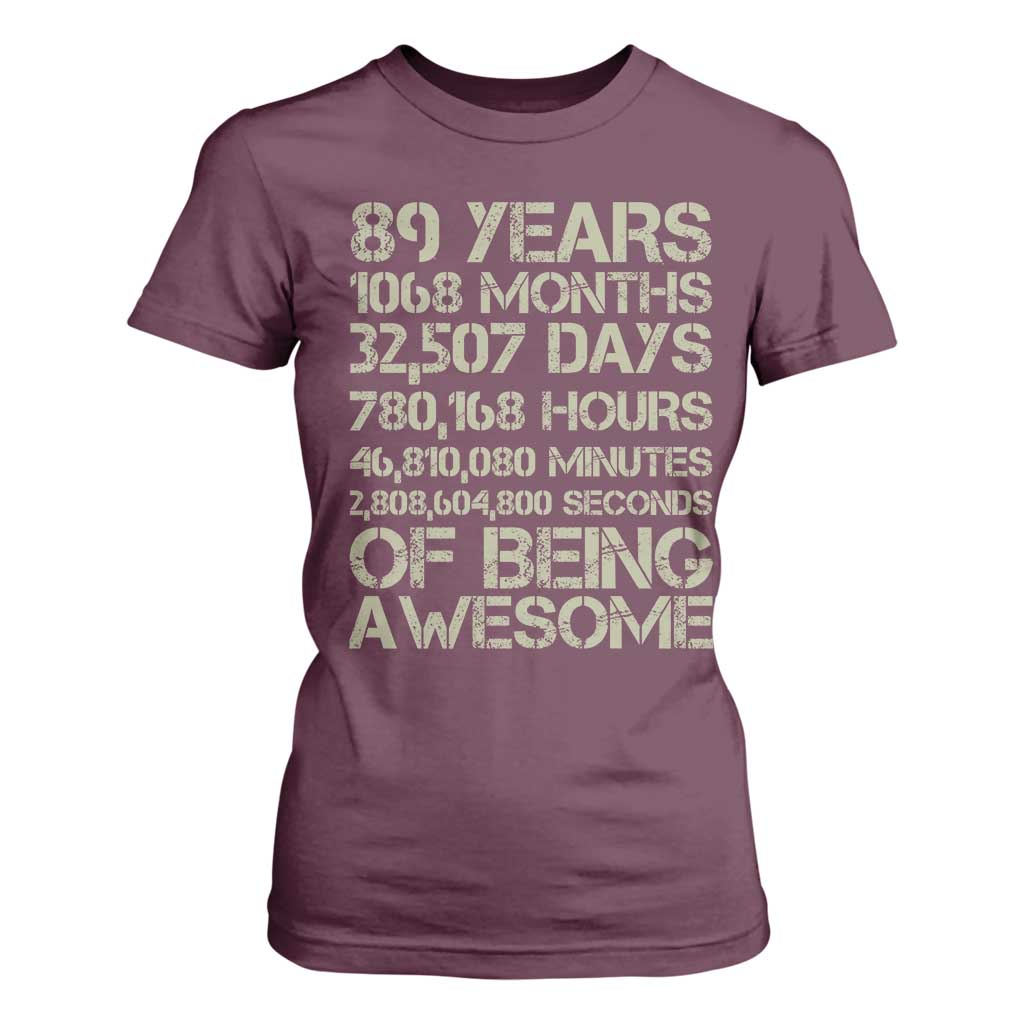 Vintage 89th Milestone Birthday T Shirt For Women 89 Years Of Being Awesome