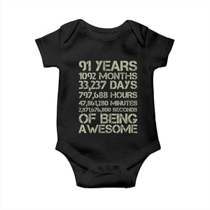 Vintage 91st Milestone Birthday Baby Onesie 91 Years Of Being Awesome
