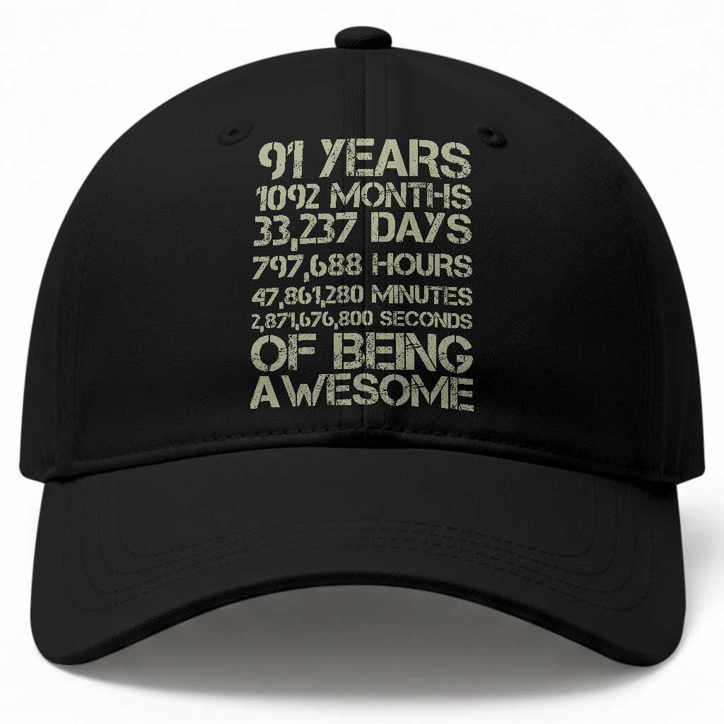 Vintage 91st Milestone Birthday Baseball Cap 91 Years Of Being Awesome TS12 Print Your Wear