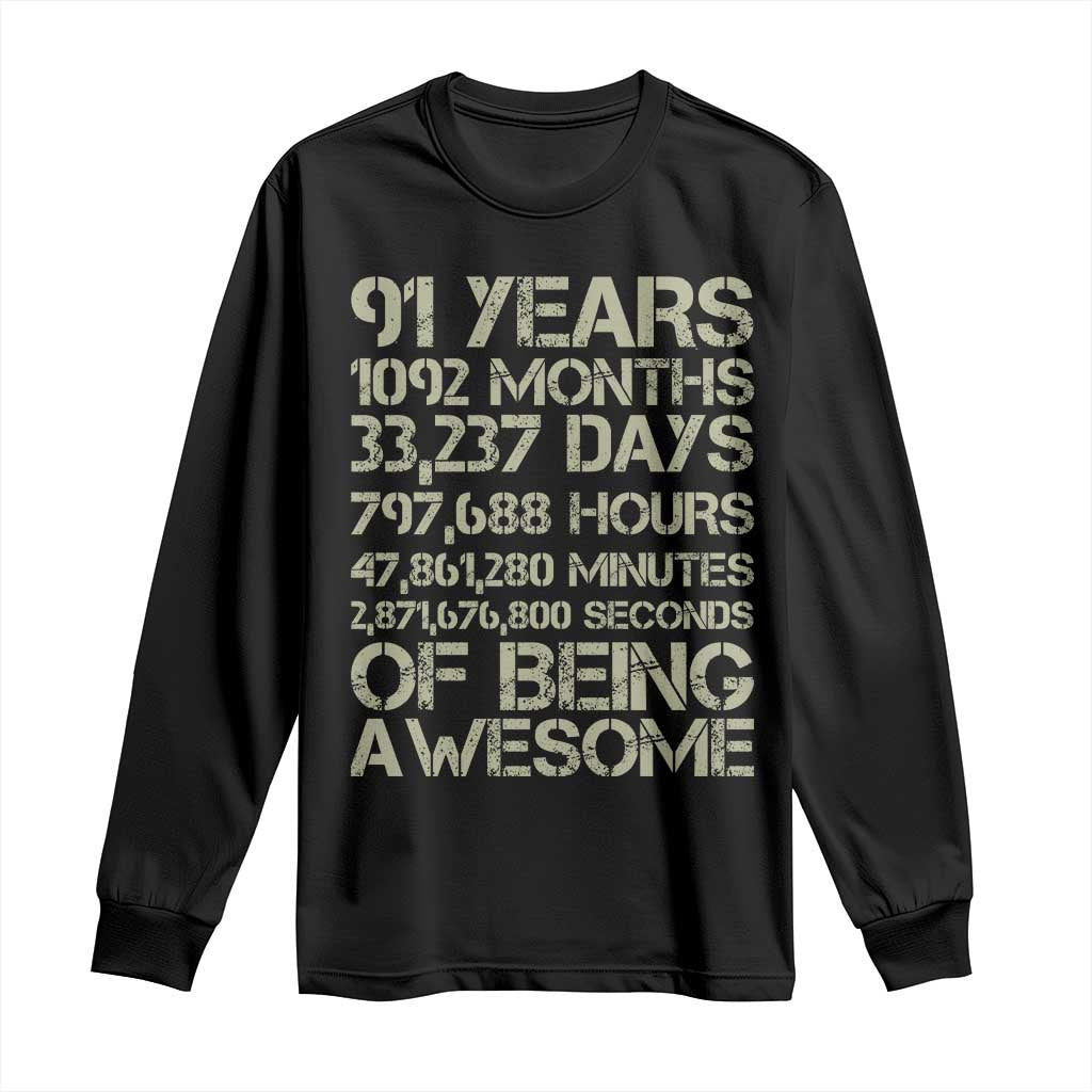 Vintage 91st Milestone Birthday Long Sleeve Shirt 91 Years Of Being Awesome TS12 Black Print Your Wear