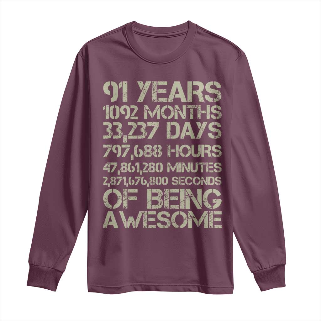 Vintage 91st Milestone Birthday Long Sleeve Shirt 91 Years Of Being Awesome