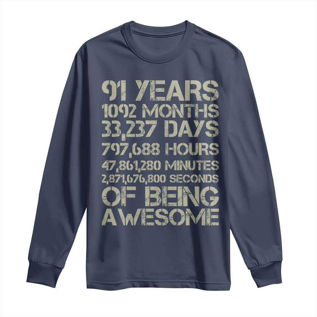 Vintage 91st Milestone Birthday Long Sleeve Shirt 91 Years Of Being Awesome