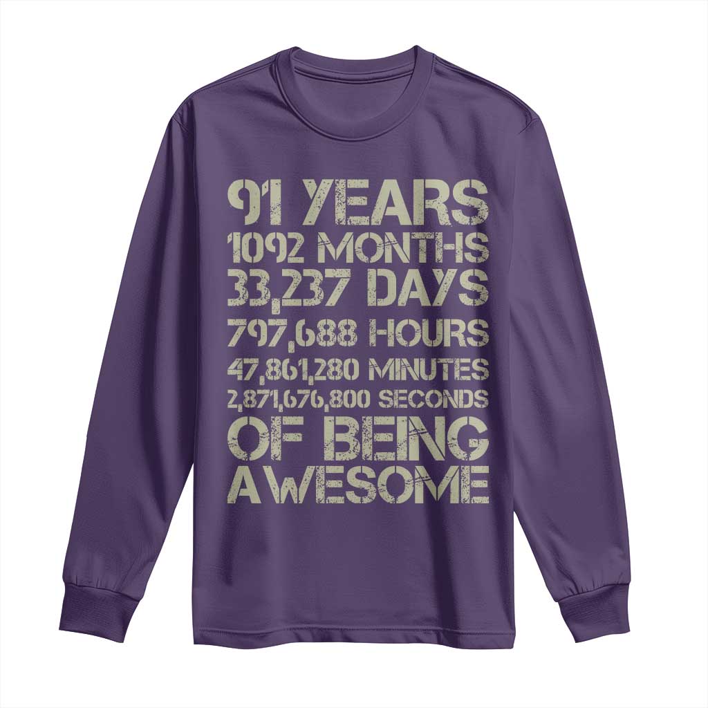 Vintage 91st Milestone Birthday Long Sleeve Shirt 91 Years Of Being Awesome