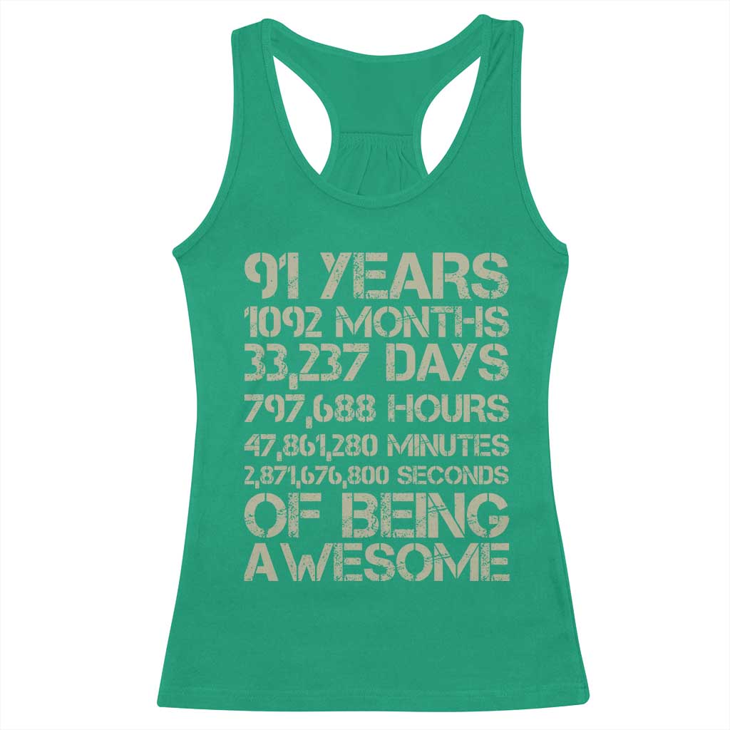 Vintage 91st Milestone Birthday Racerback Tank Top 91 Years Of Being Awesome