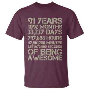 Vintage 91st Milestone Birthday T Shirt 91 Years Of Being Awesome