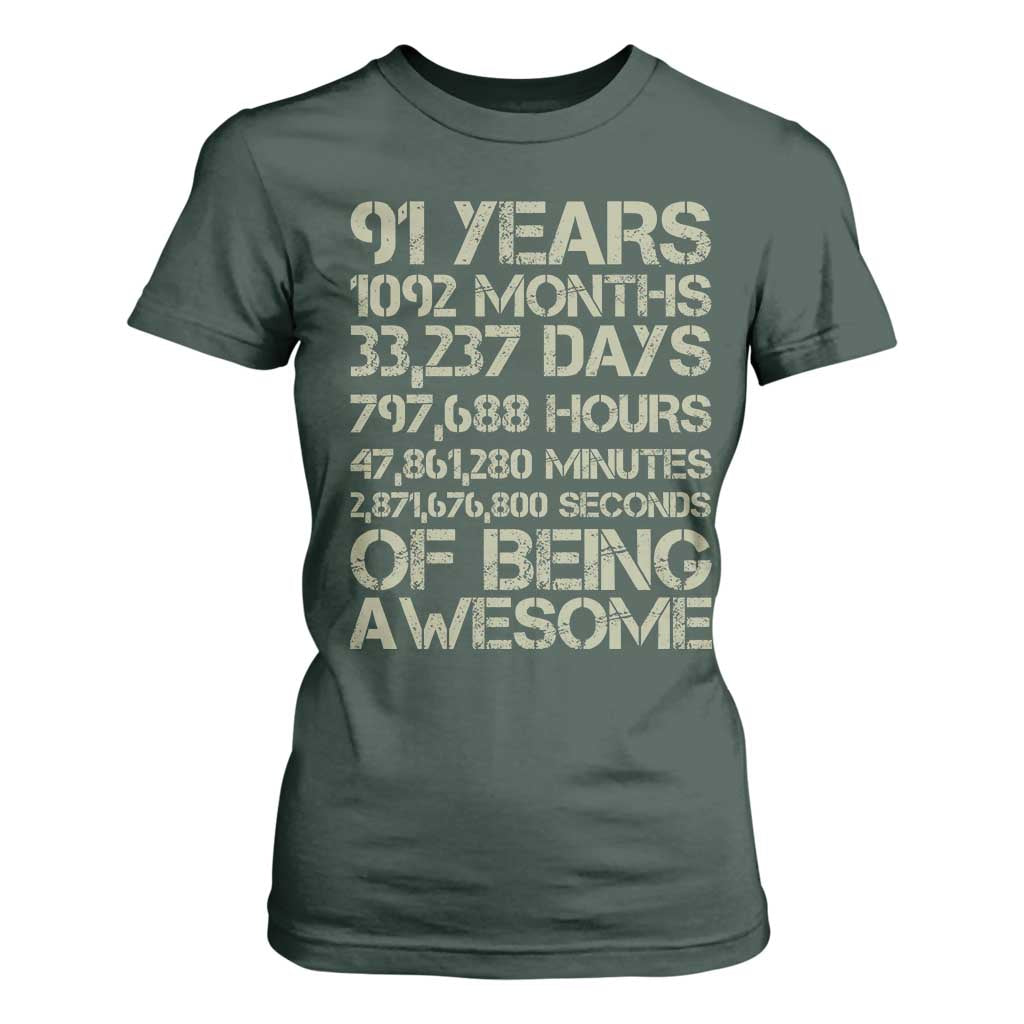 Vintage 91st Milestone Birthday T Shirt For Women 91 Years Of Being Awesome