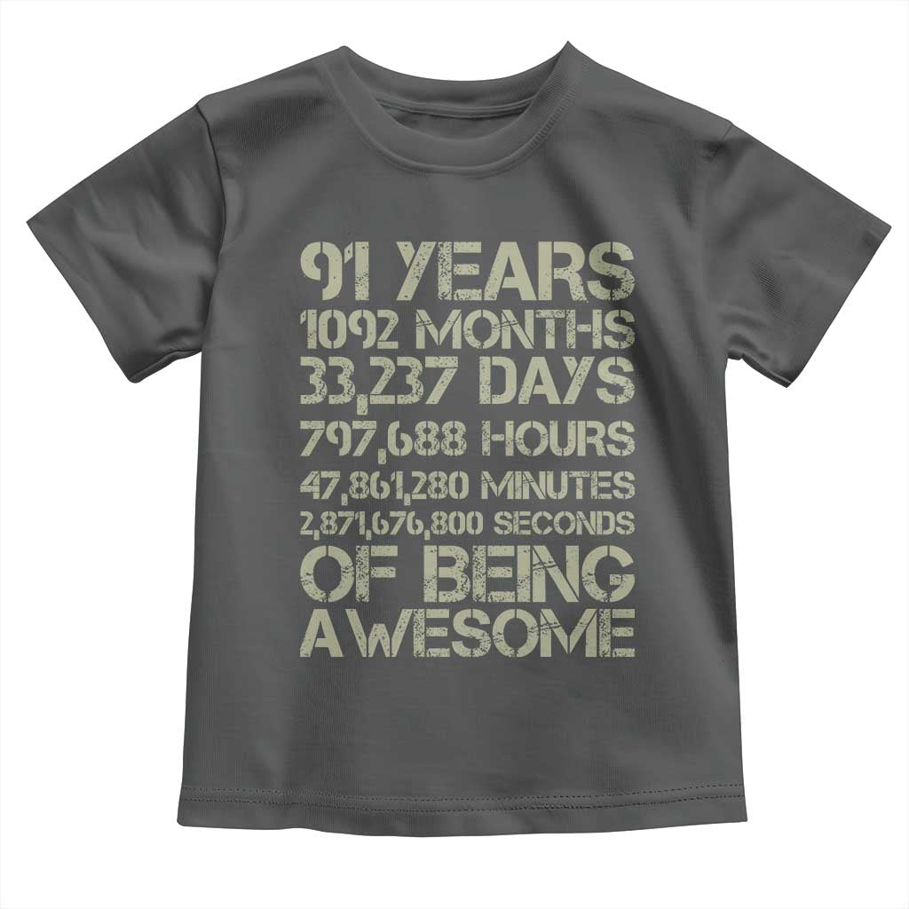 Vintage 91st Milestone Birthday Toddler T Shirt 91 Years Of Being Awesome