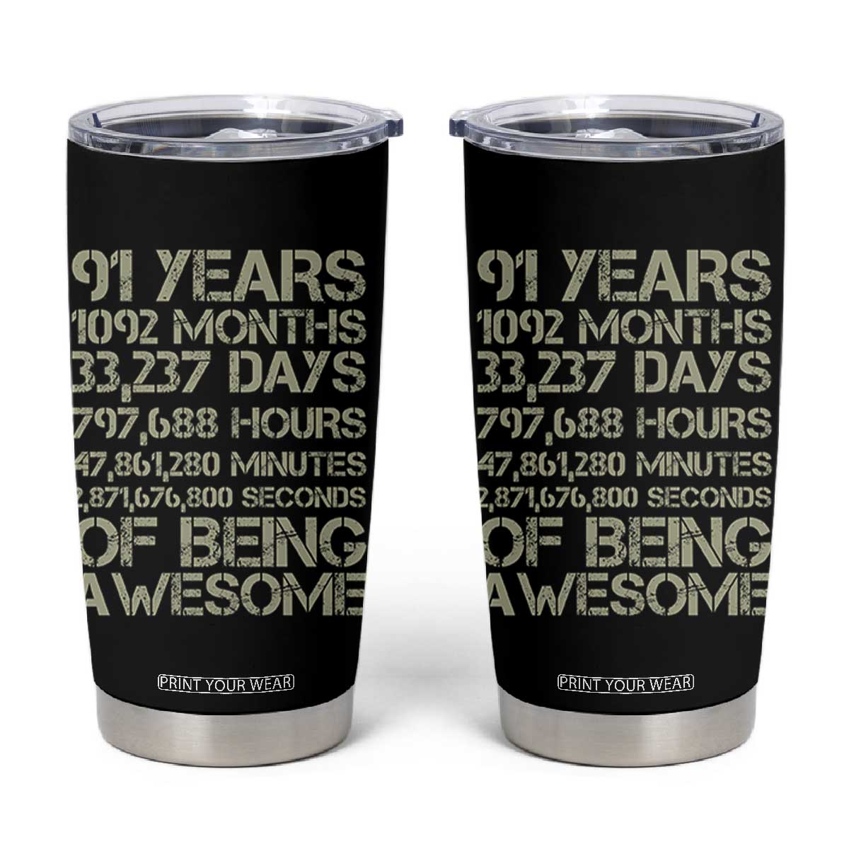 Vintage 91st Milestone Birthday Tumbler Cup 91 Years Of Being Awesome