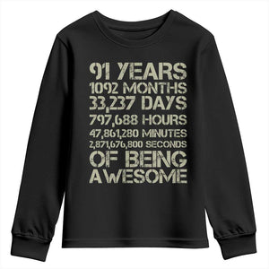 Vintage 91st Milestone Birthday Youth Sweatshirt 91 Years Of Being Awesome