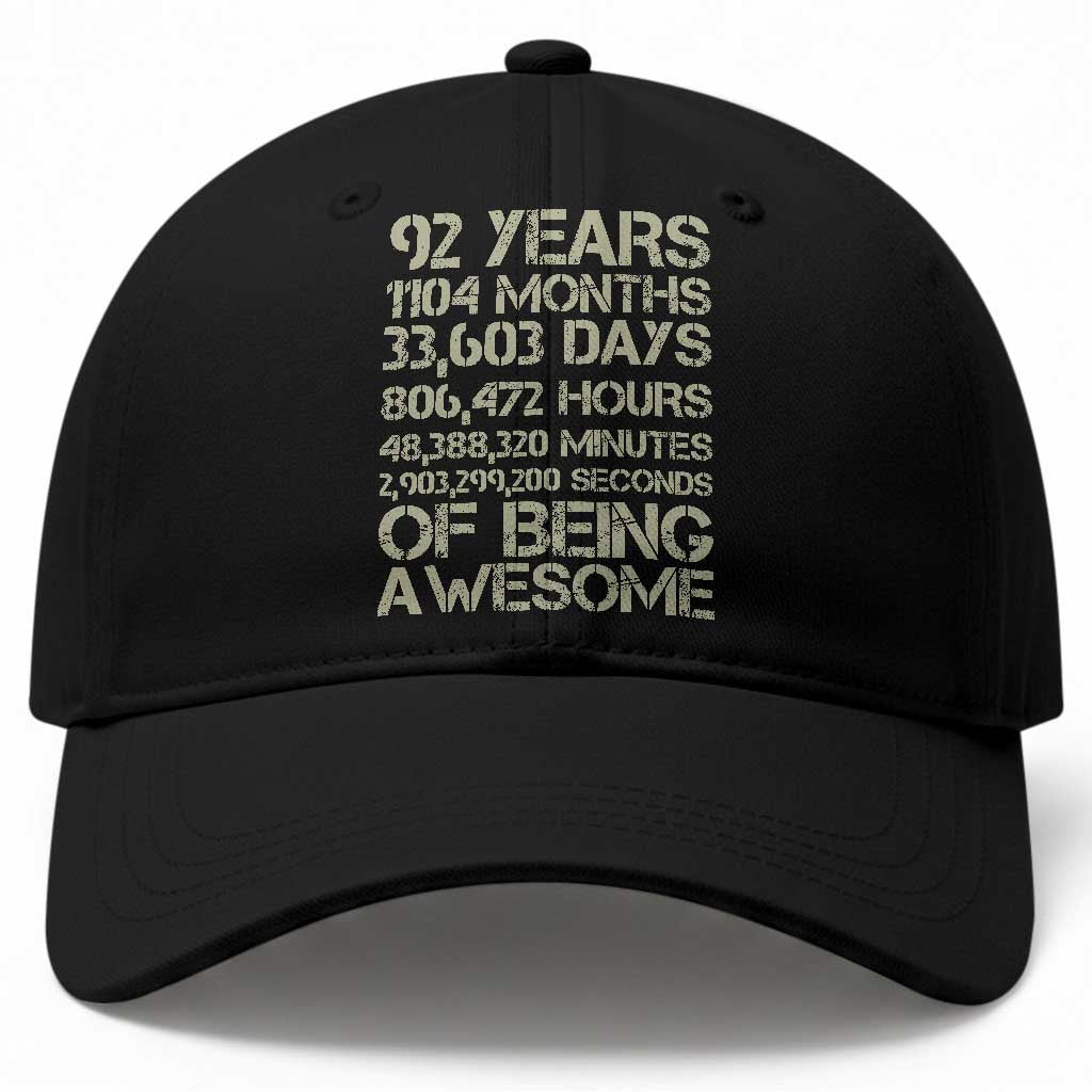 Vintage 92nd Milestone Birthday Baseball Cap 92 Years Of Being Awesome
