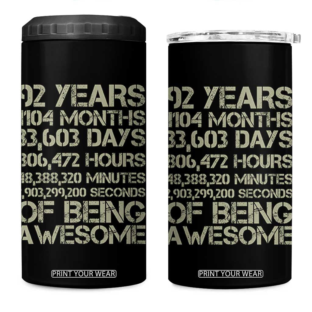 Vintage 92nd Milestone Birthday 4 in 1 Can Cooler Tumbler 92 Years Of Being Awesome