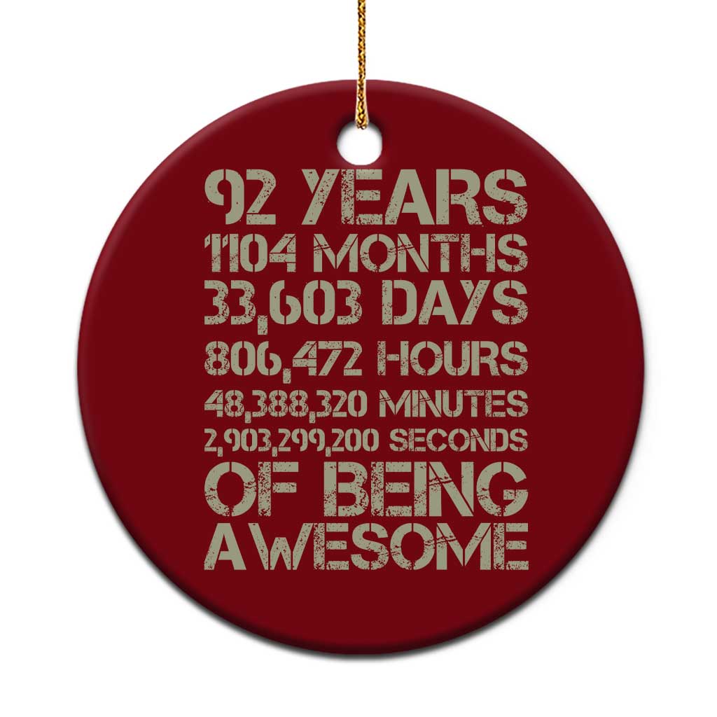Vintage 92nd Milestone Birthday Ceramic Ornament 92 Years Of Being Awesome