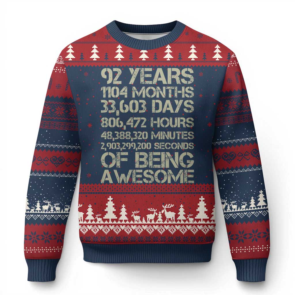 Vintage 92nd Milestone Birthday Ugly Christmas Sweater 92 Years Of Being Awesome