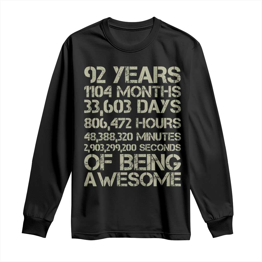 Vintage 92nd Milestone Birthday Long Sleeve Shirt 92 Years Of Being Awesome TS12 Black Print Your Wear
