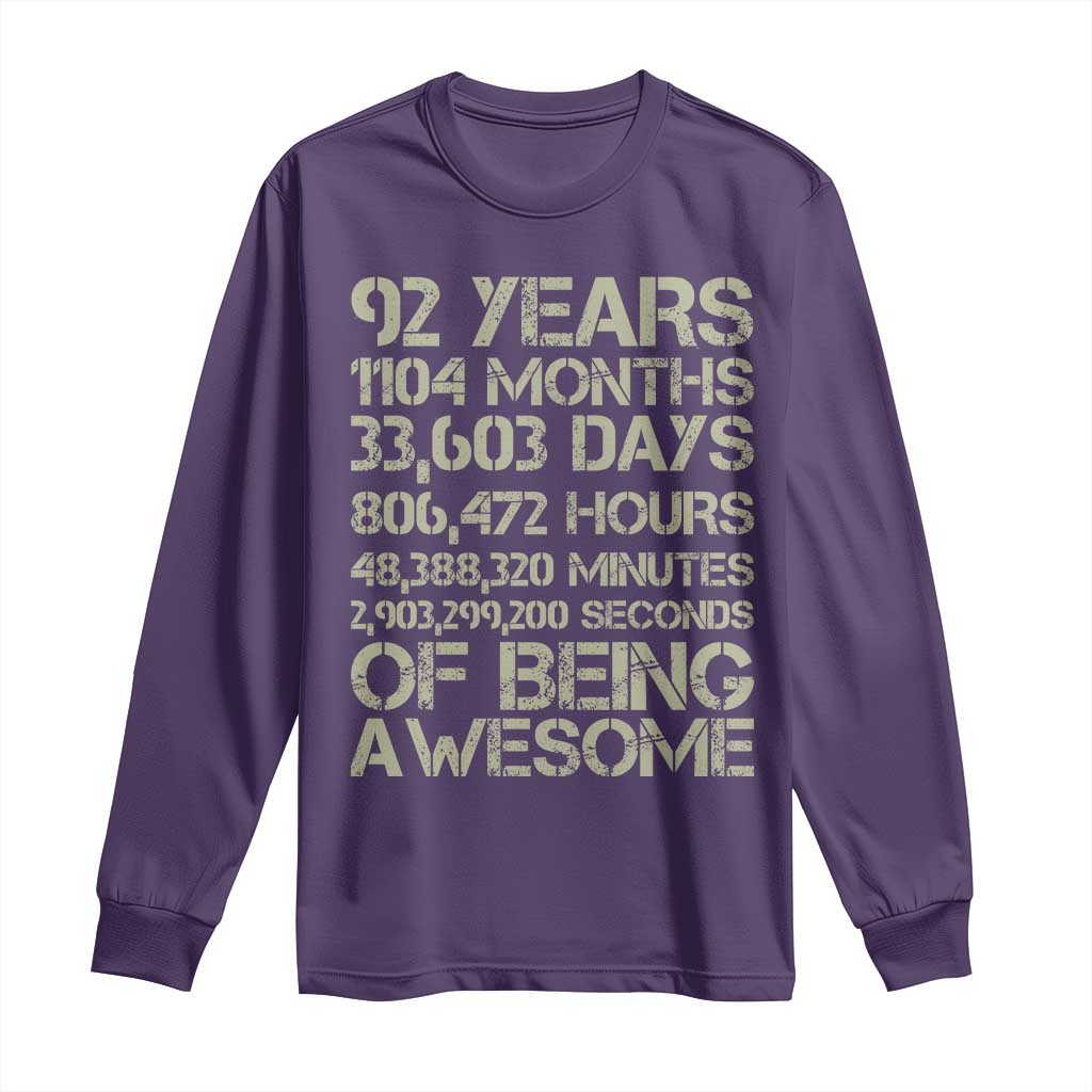 Vintage 92nd Milestone Birthday Long Sleeve Shirt 92 Years Of Being Awesome