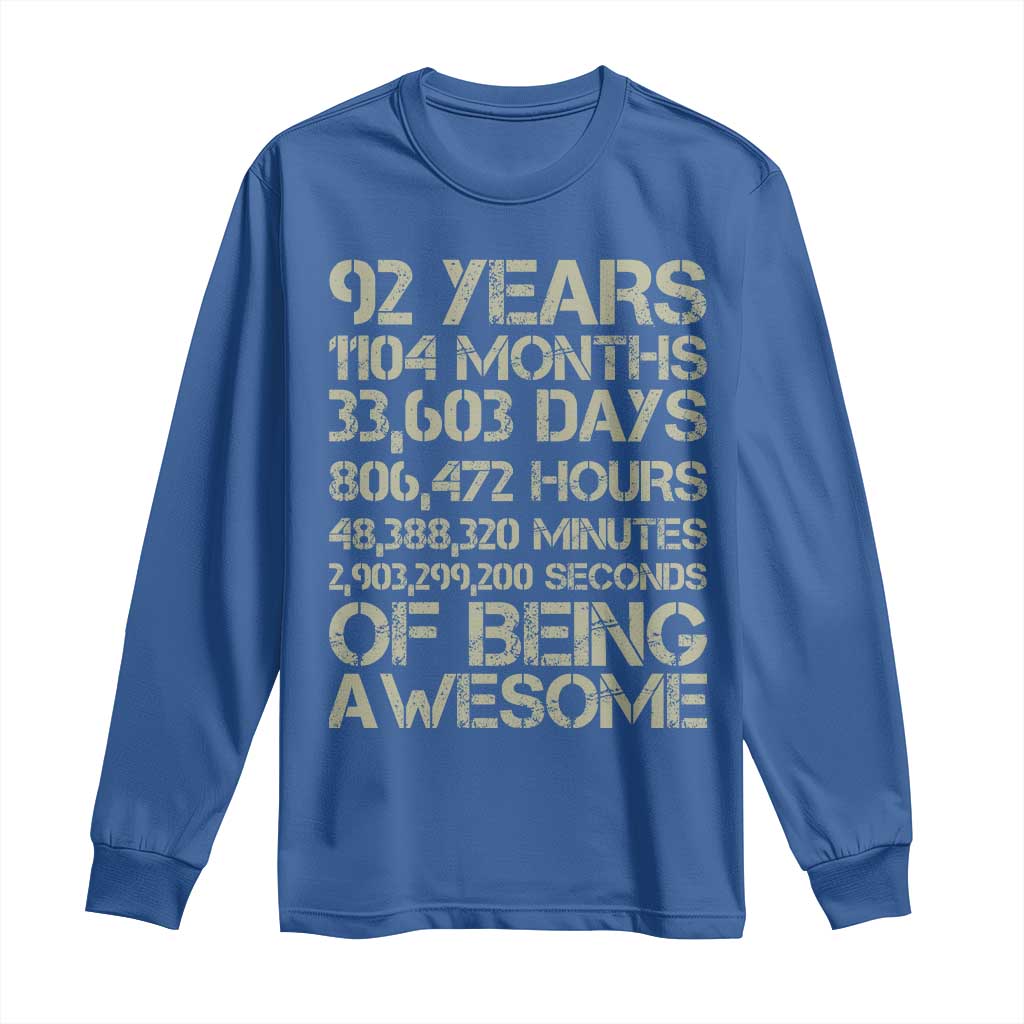 Vintage 92nd Milestone Birthday Long Sleeve Shirt 92 Years Of Being Awesome