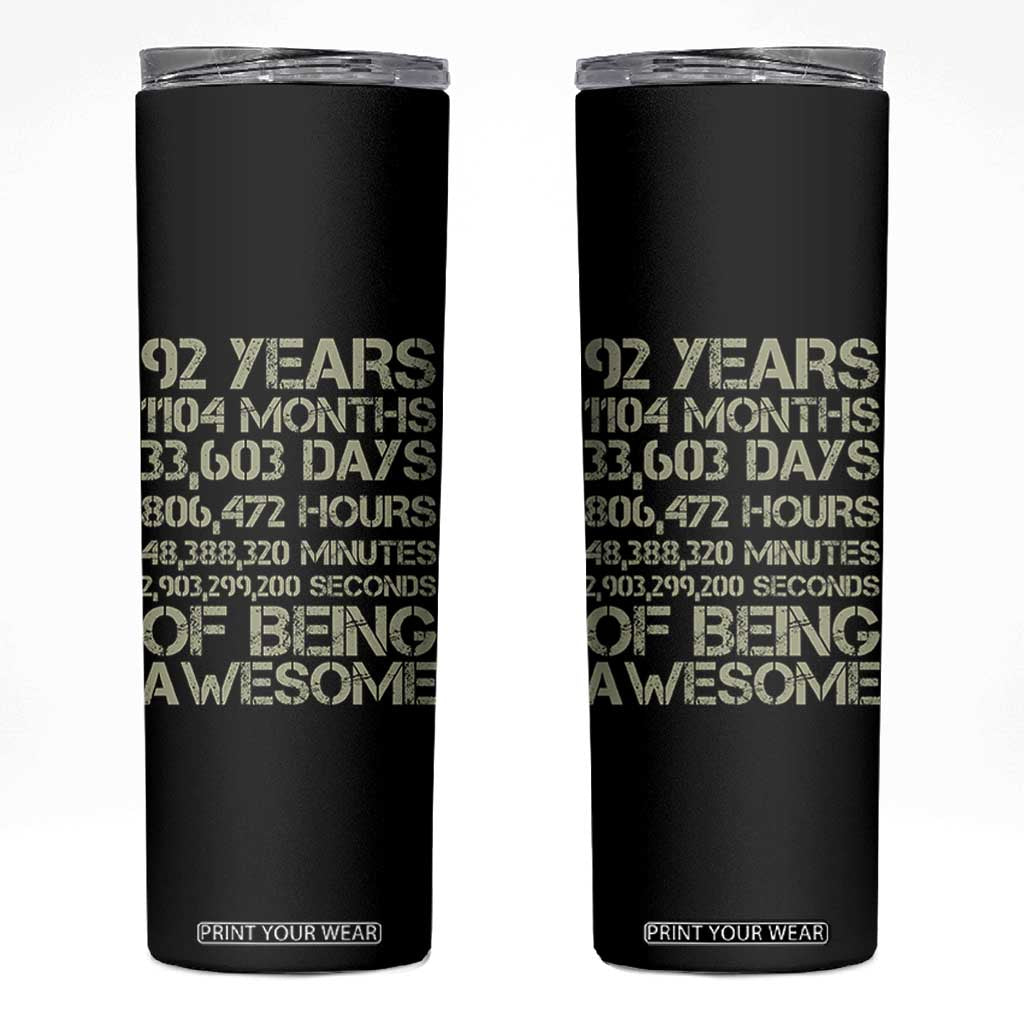 Vintage 92nd Milestone Birthday Skinny Tumbler 92 Years Of Being Awesome