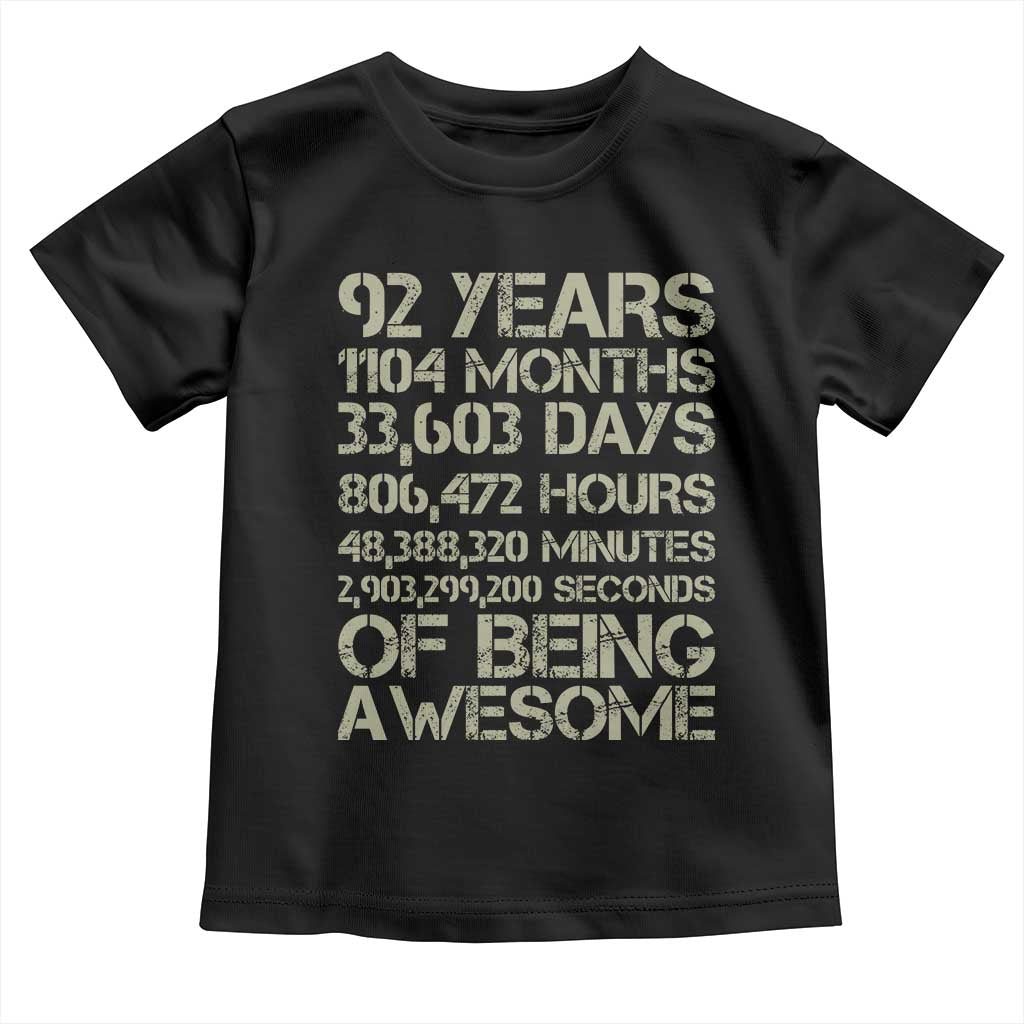 Vintage 92nd Milestone Birthday Toddler T Shirt 92 Years Of Being Awesome