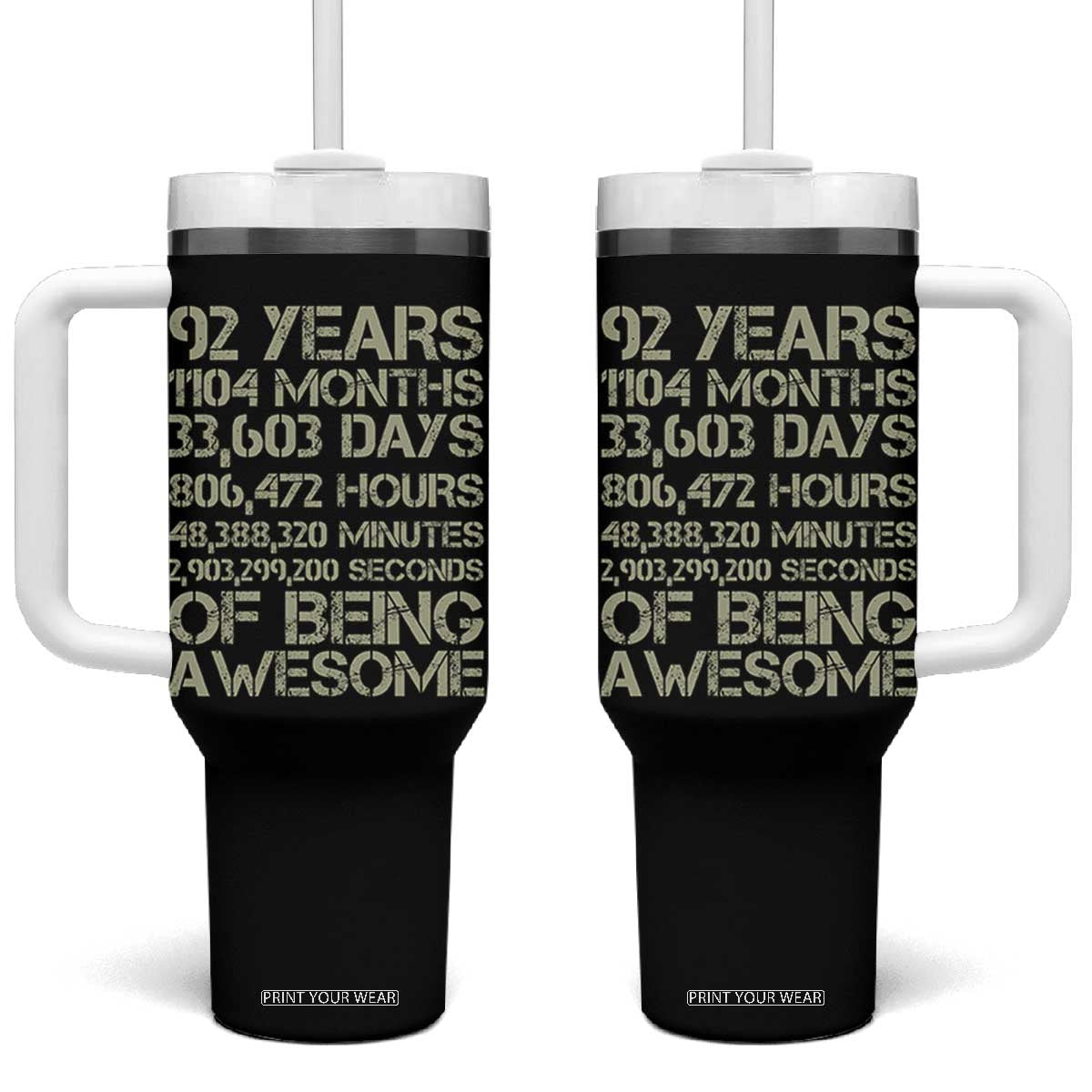 Vintage 92nd Milestone Birthday Tumbler With Handle 92 Years Of Being Awesome