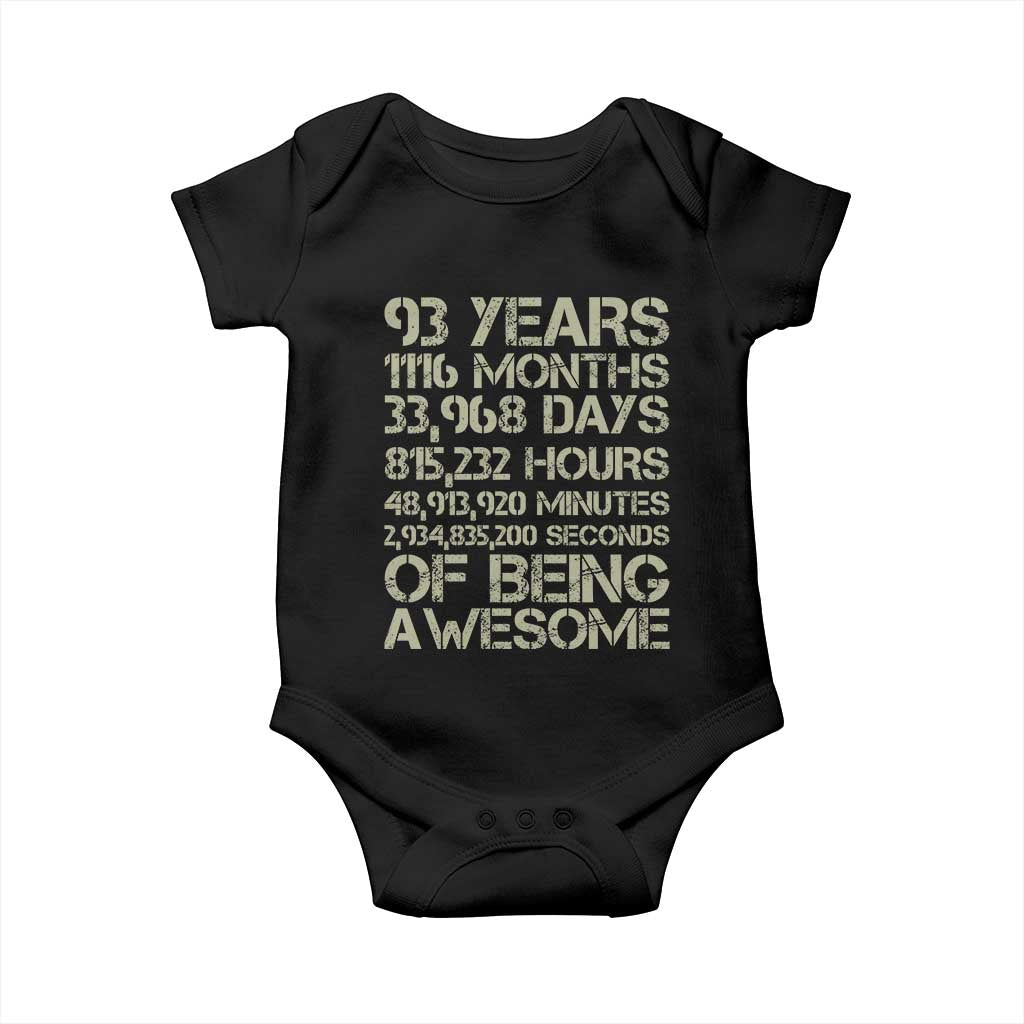 Vintage 93rd Milestone Birthday Baby Onesie 93 Years Of Being Awesome