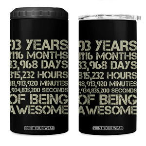 Vintage 93rd Milestone Birthday 4 in 1 Can Cooler Tumbler 93 Years Of Being Awesome