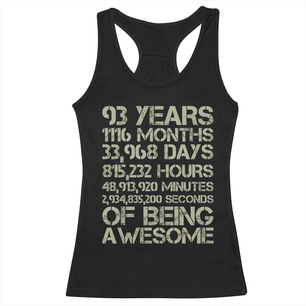 Vintage 93rd Milestone Birthday Racerback Tank Top 93 Years Of Being Awesome