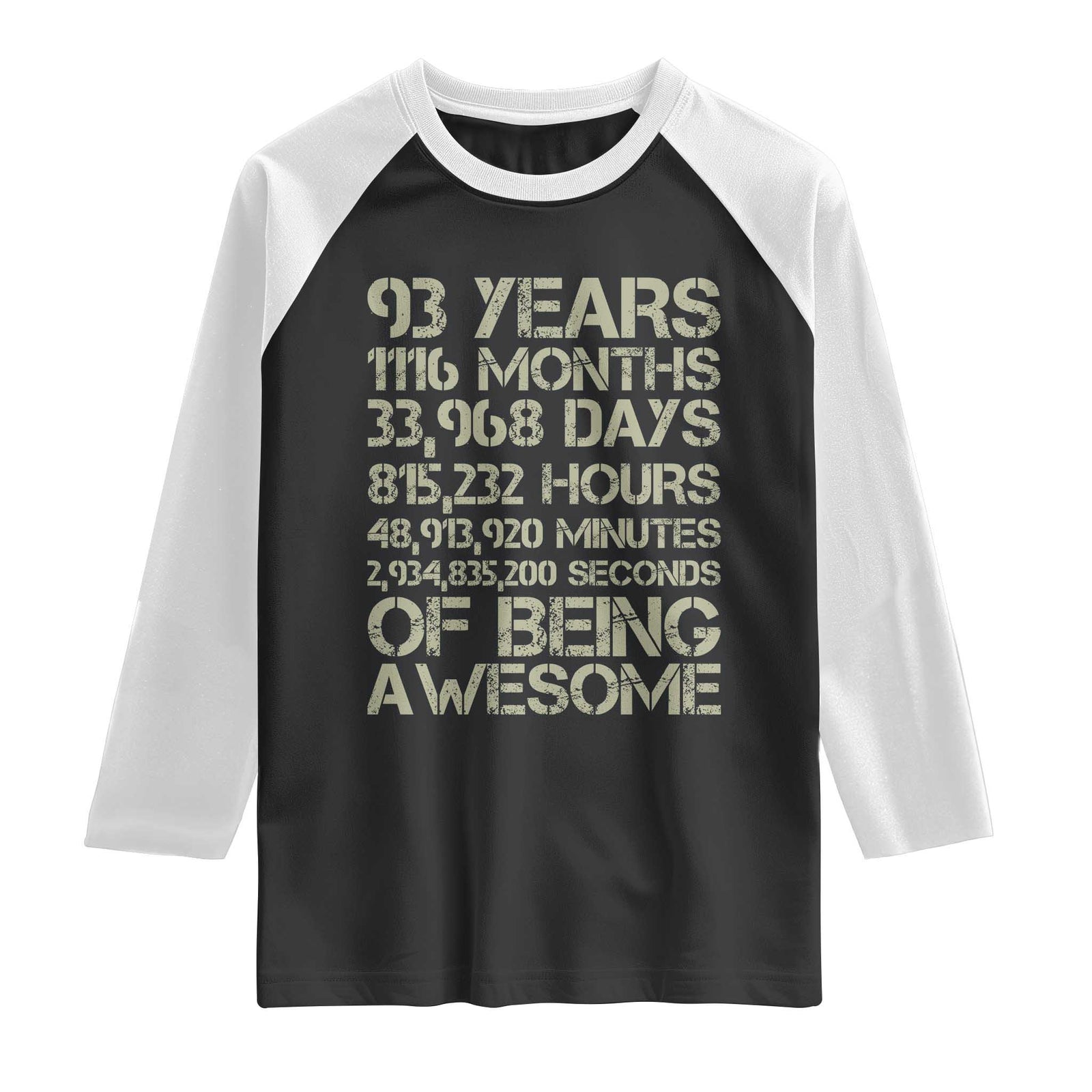 Vintage 93rd Milestone Birthday Raglan Shirt 93 Years Of Being Awesome TS12 Black White Print Your Wear