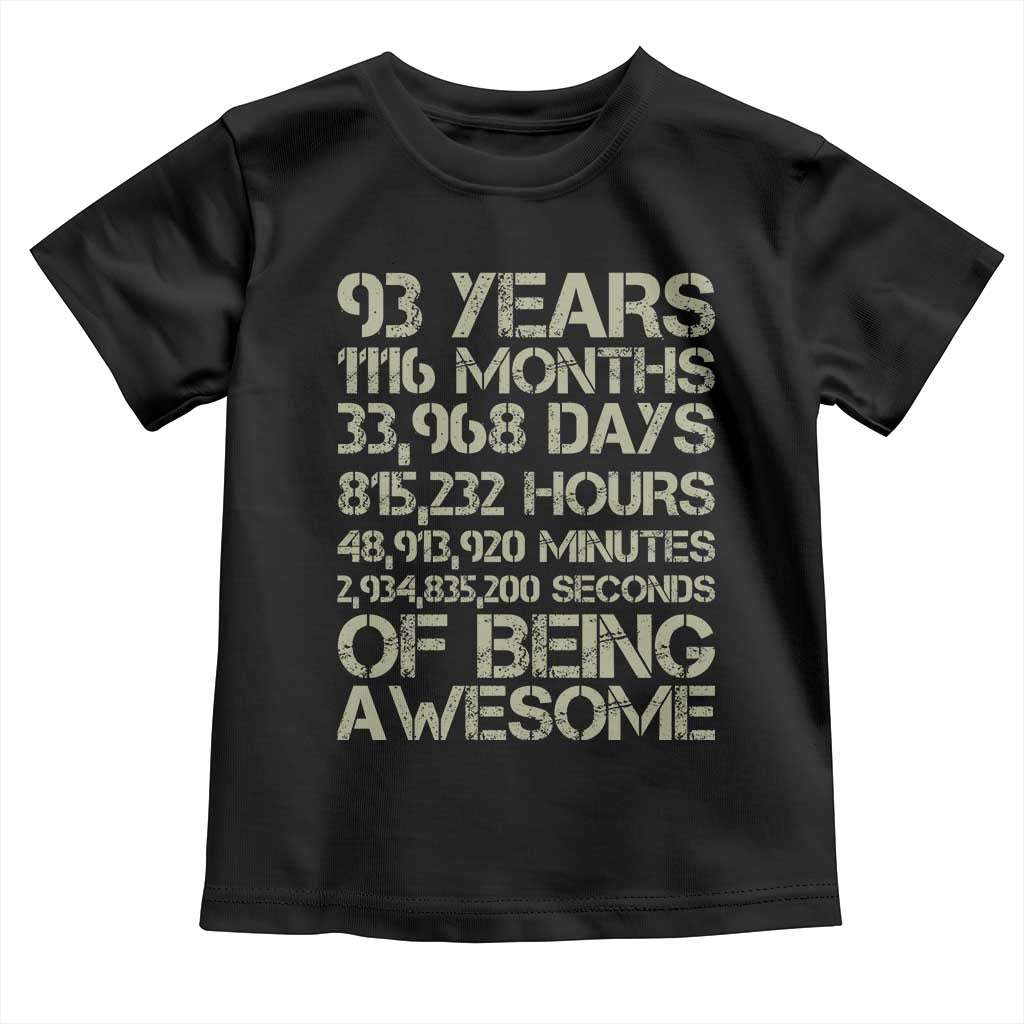 Vintage 93rd Milestone Birthday Toddler T Shirt 93 Years Of Being Awesome