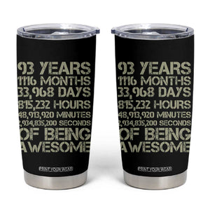 Vintage 93rd Milestone Birthday Tumbler Cup 93 Years Of Being Awesome