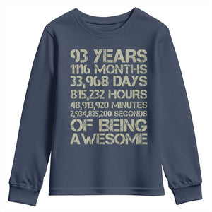 Vintage 93rd Milestone Birthday Youth Sweatshirt 93 Years Of Being Awesome