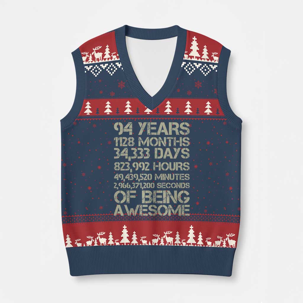 Vintage 94th Milestone Birthday V-Neck Knit Sweater Vest 94 Years Of Being Awesome