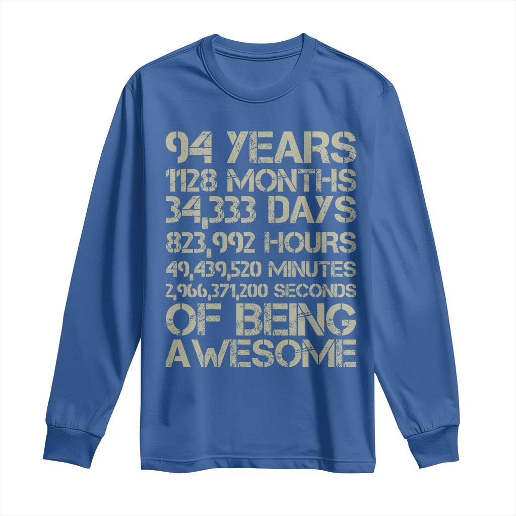 Vintage 94th Milestone Birthday Long Sleeve Shirt 94 Years Of Being Awesome