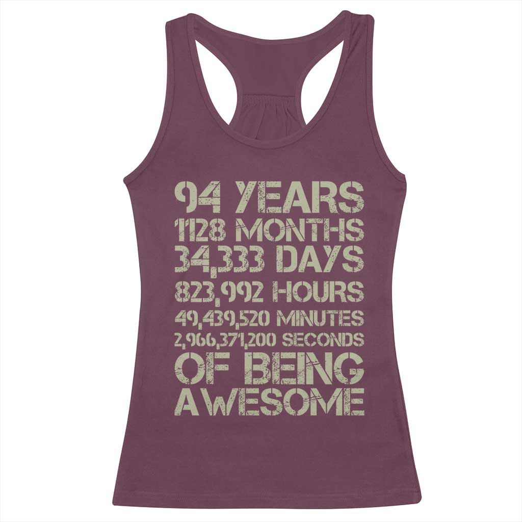 Vintage 94th Milestone Birthday Racerback Tank Top 94 Years Of Being Awesome