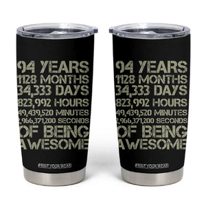 Vintage 94th Milestone Birthday Tumbler Cup 94 Years Of Being Awesome