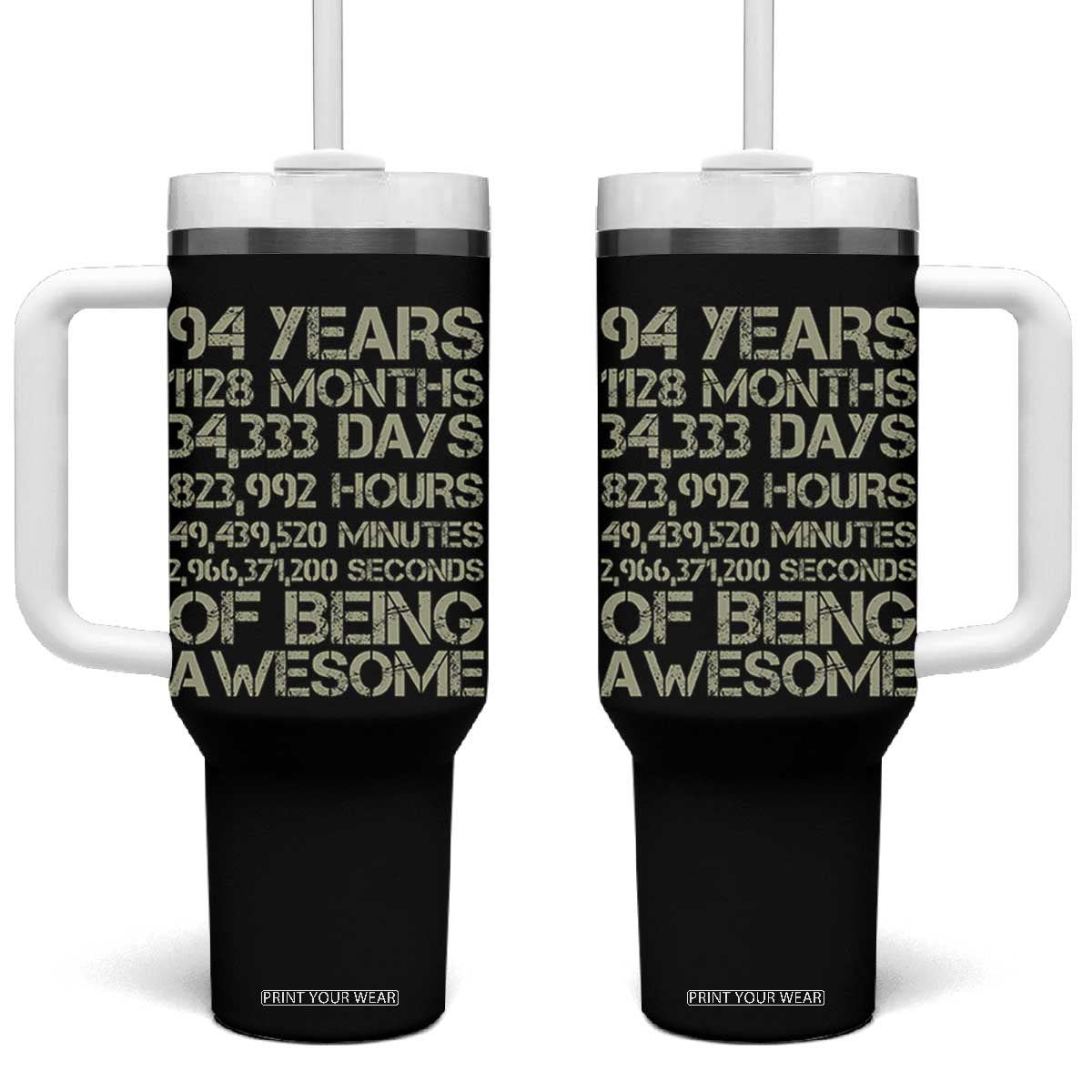 Vintage 94th Milestone Birthday Tumbler With Handle 94 Years Of Being Awesome