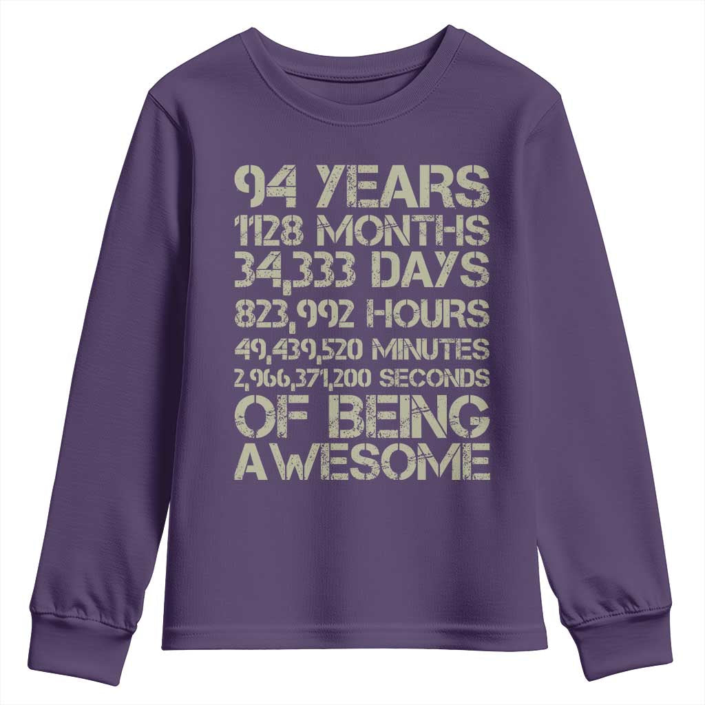Vintage 94th Milestone Birthday Youth Sweatshirt 94 Years Of Being Awesome