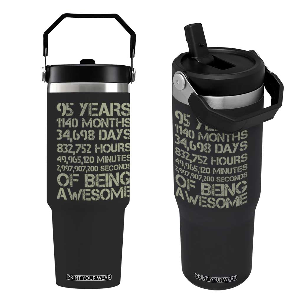 Vintage 95th Milestone Birthday Flip Straw Tumbler 95 Years Of Being Awesome