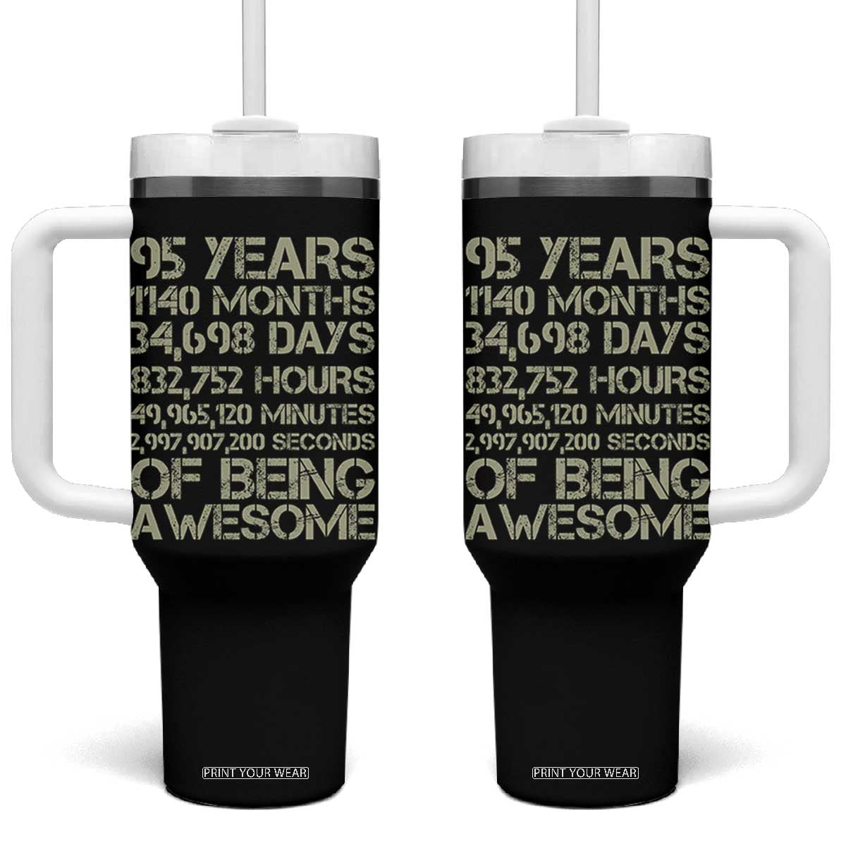 Vintage 95th Milestone Birthday Tumbler With Handle 95 Years Of Being Awesome