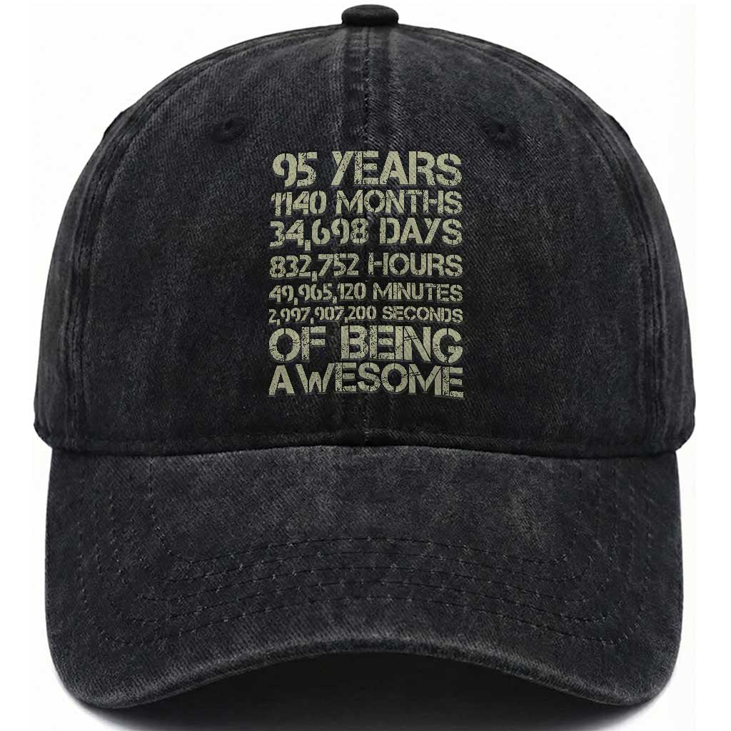 Vintage 95th Milestone Birthday Washed Cotton Baseball Cap 95 Years Of Being Awesome TS12 Print Your Wear