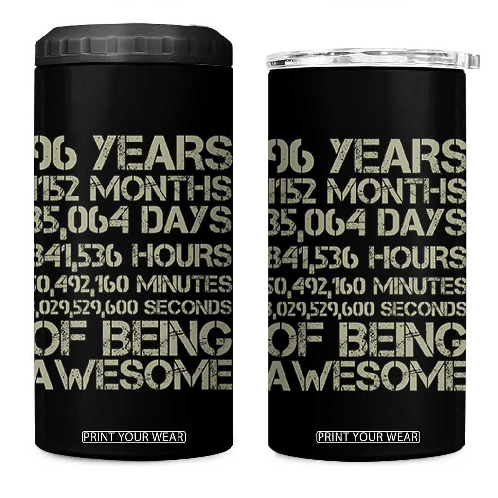 Vintage 96th Milestone Birthday 4 in 1 Can Cooler Tumbler 96 Years Of Being Awesome