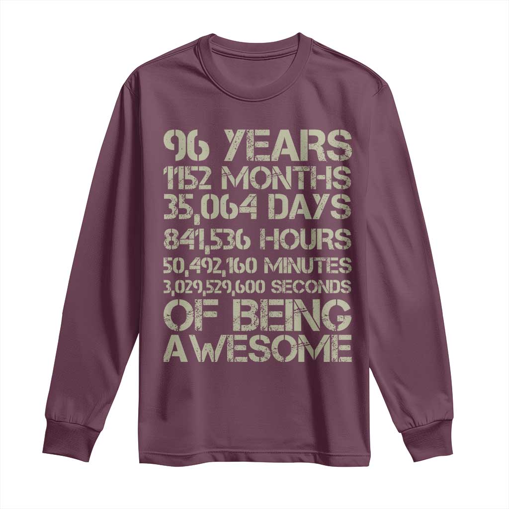 Vintage 96th Milestone Birthday Long Sleeve Shirt 96 Years Of Being Awesome