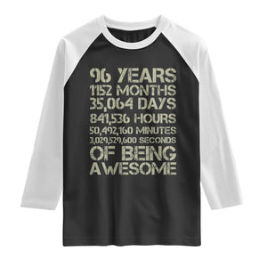 Vintage 96th Milestone Birthday Raglan Shirt 96 Years Of Being Awesome